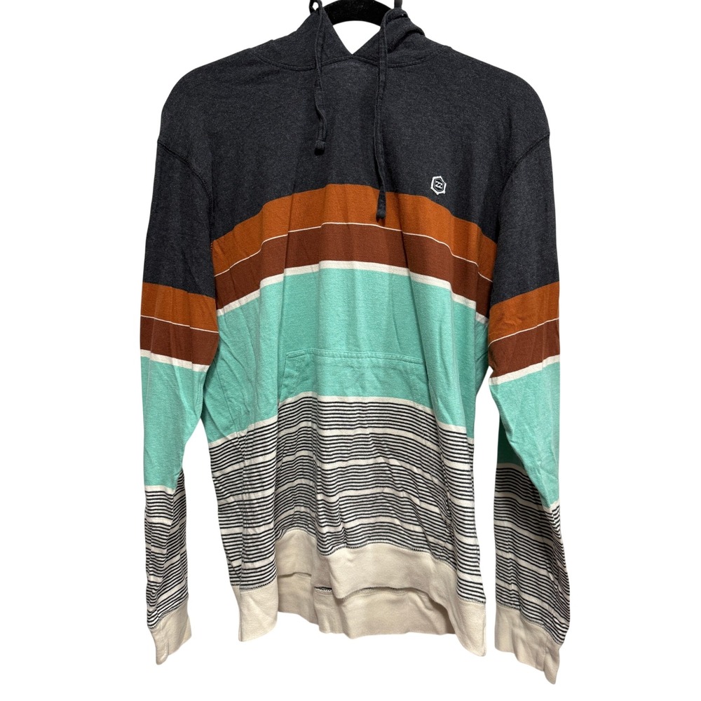 Billabong Mens Multicolor Striped Cotton Pullover Hoodie Charcoal Teal M6407SPI